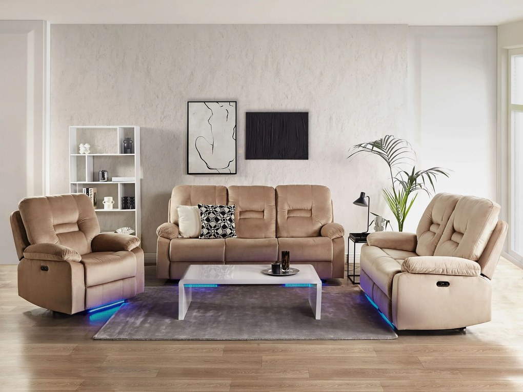 Sofá reclinável de 3 lugares veludo creme com LED e entrada USB BERGEN Beliani