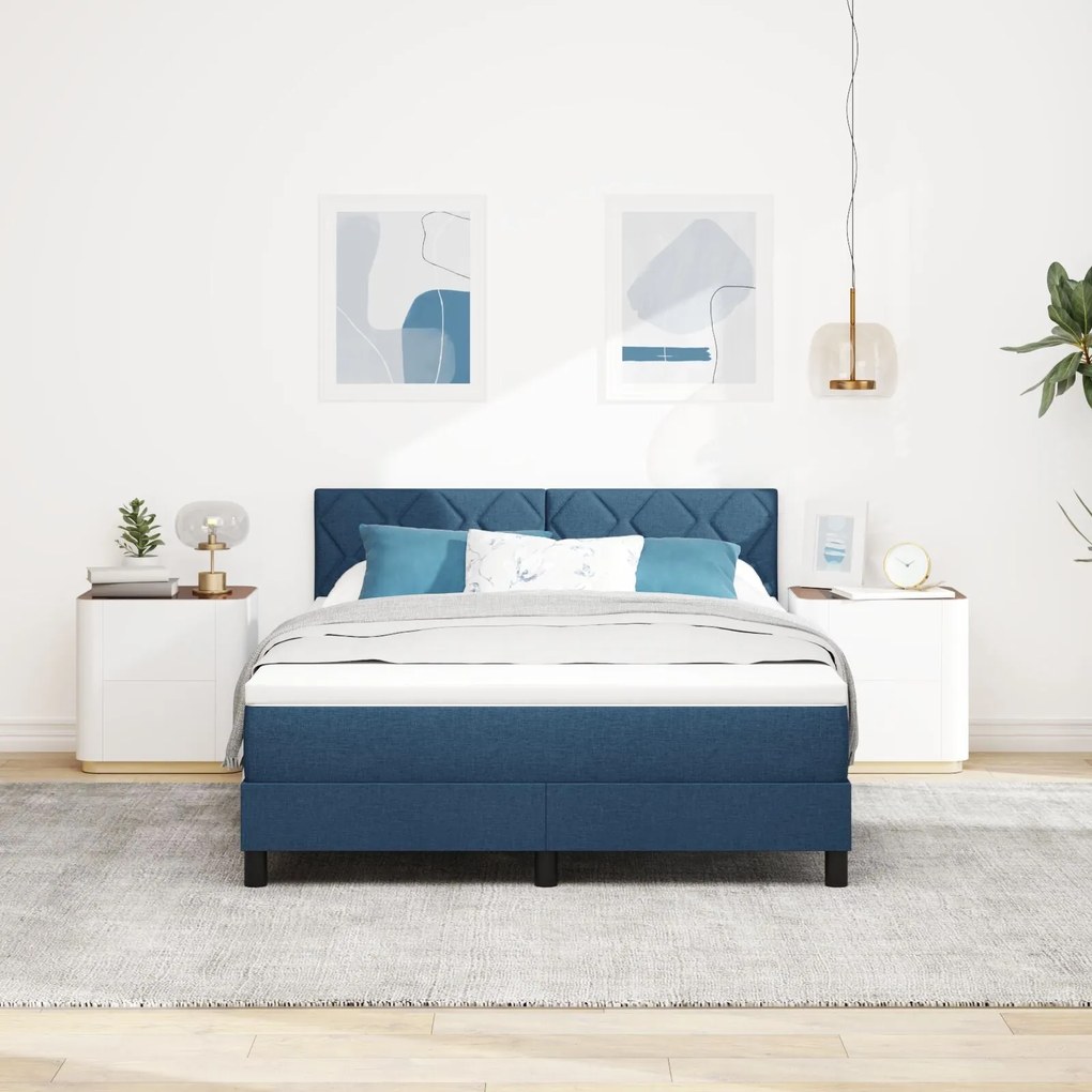 Cama Box Spring com Colchão & Luz LED Azul 140x200 cm Tecido
