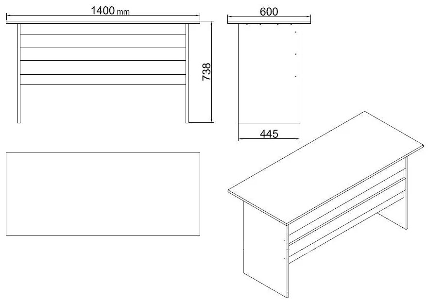 Conjunto de Mobiliário de Escritório VO8 – Branco – Secretária 140x73,