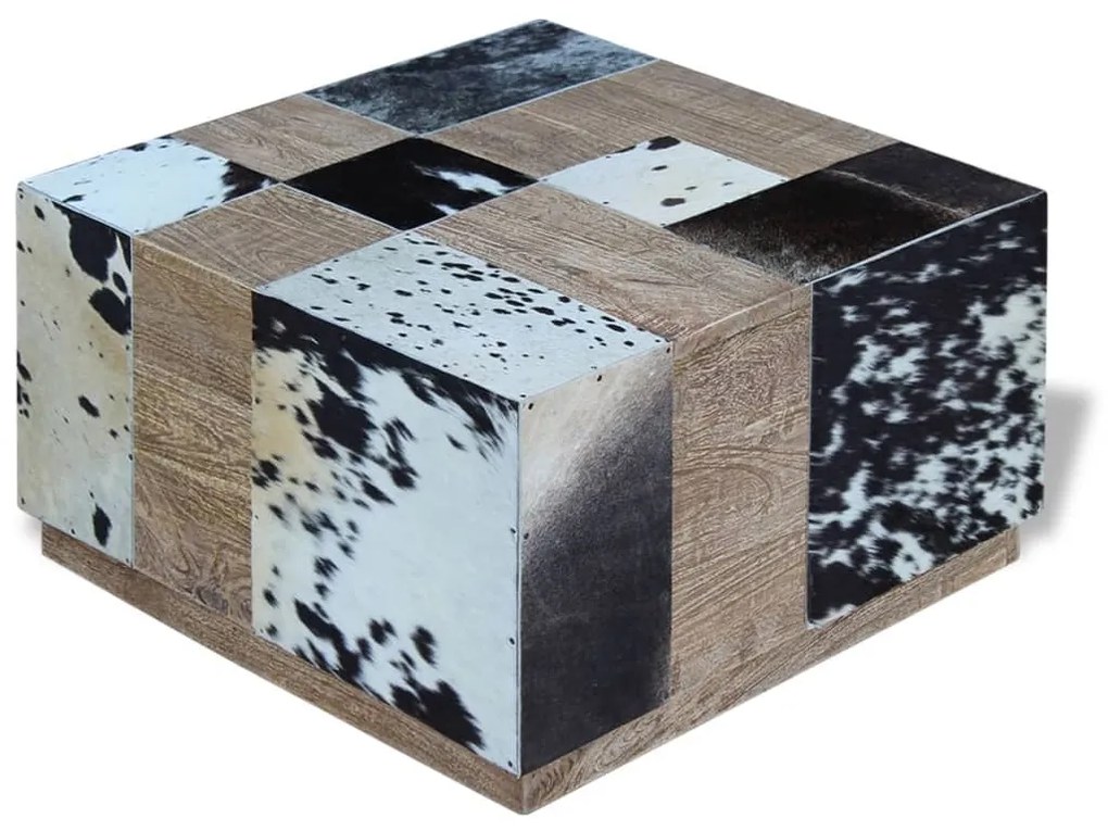 vidaXL Mesa de centro em pele de vaca genuína 60x60x36 cm