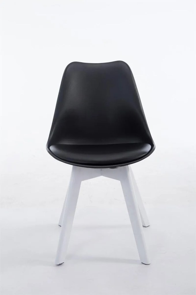 Cadeira de cozinha e sala de jantar Borneo V2 em couro sintético com estrutura branca 48 x 84 x 41,5 cm Preto