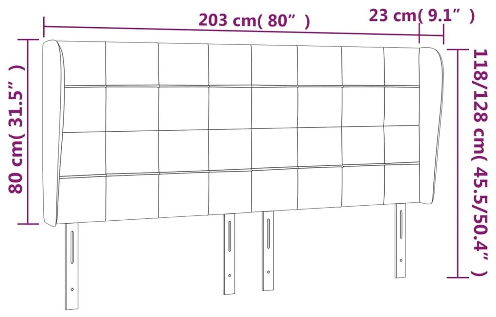Cabeceira de cama c/ abas tecido 203x23x118/128 cm azul