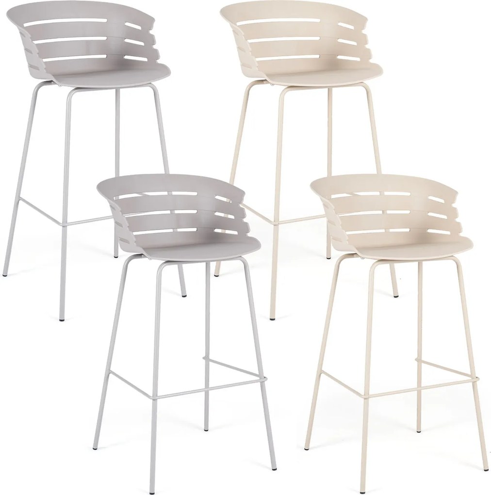Conjunto de 4 Cadeiras de Bar para Sala de Jantar, 48 x 49 x 98 cm, Estrutura Metálica Resistente, Cinzento