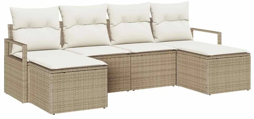 Conjunto de Sofá de Jardim com 6 Peças e Almofadas Beiges em Polyratta
