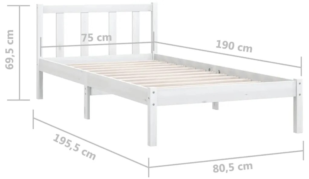 Estrutura de cama pequena solteiro 75x190cm pinho maciço branco