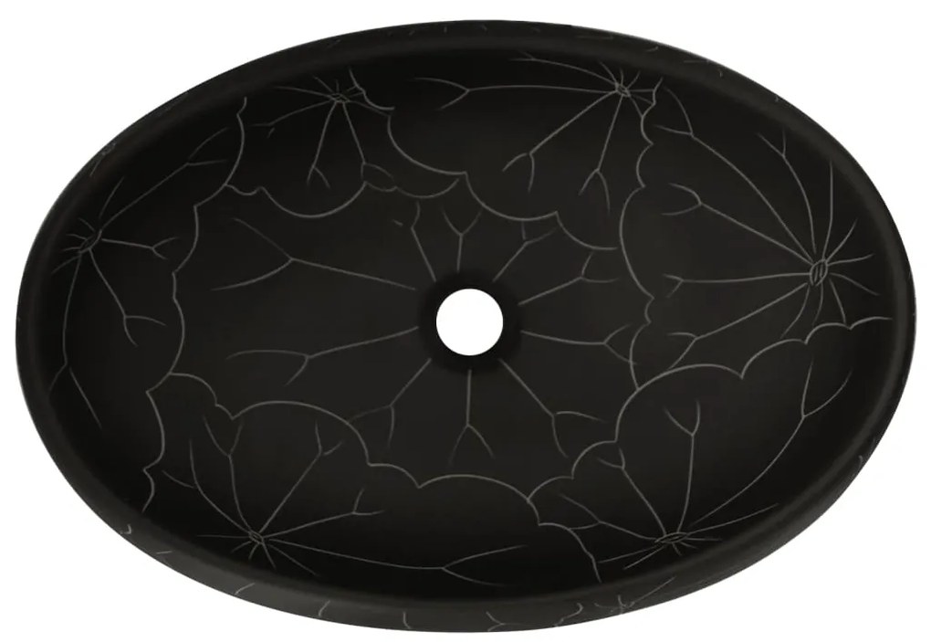 Lavatório de bancada oval 59x40x15 cm cerâmica preto