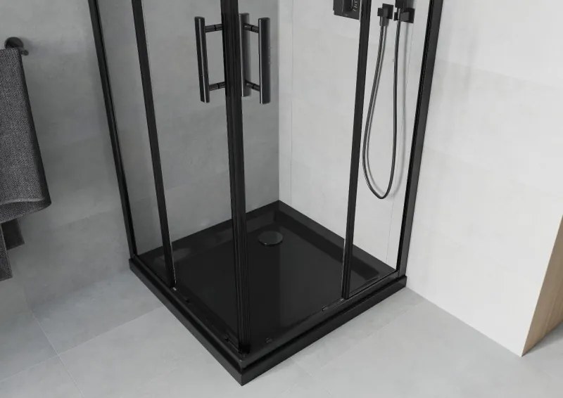Mexen Rio cabine de duche quadrada 80 x 80 cm, transparente, preta + base de duche Flat, preta - 860-080-080-70-00-4070B