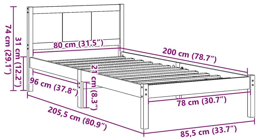 Estrutura de Cama de Pinho Castanho Encerado Castanho Encerado