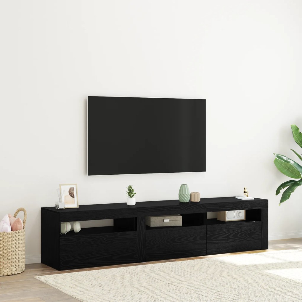 Armários para TV vidaXL 2 pcs com Luzes LED Carvalho Preto Madeira de