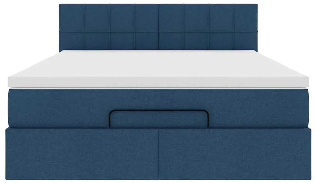 Estrutura de cama otomana com colchão tecido azul 140x200cm