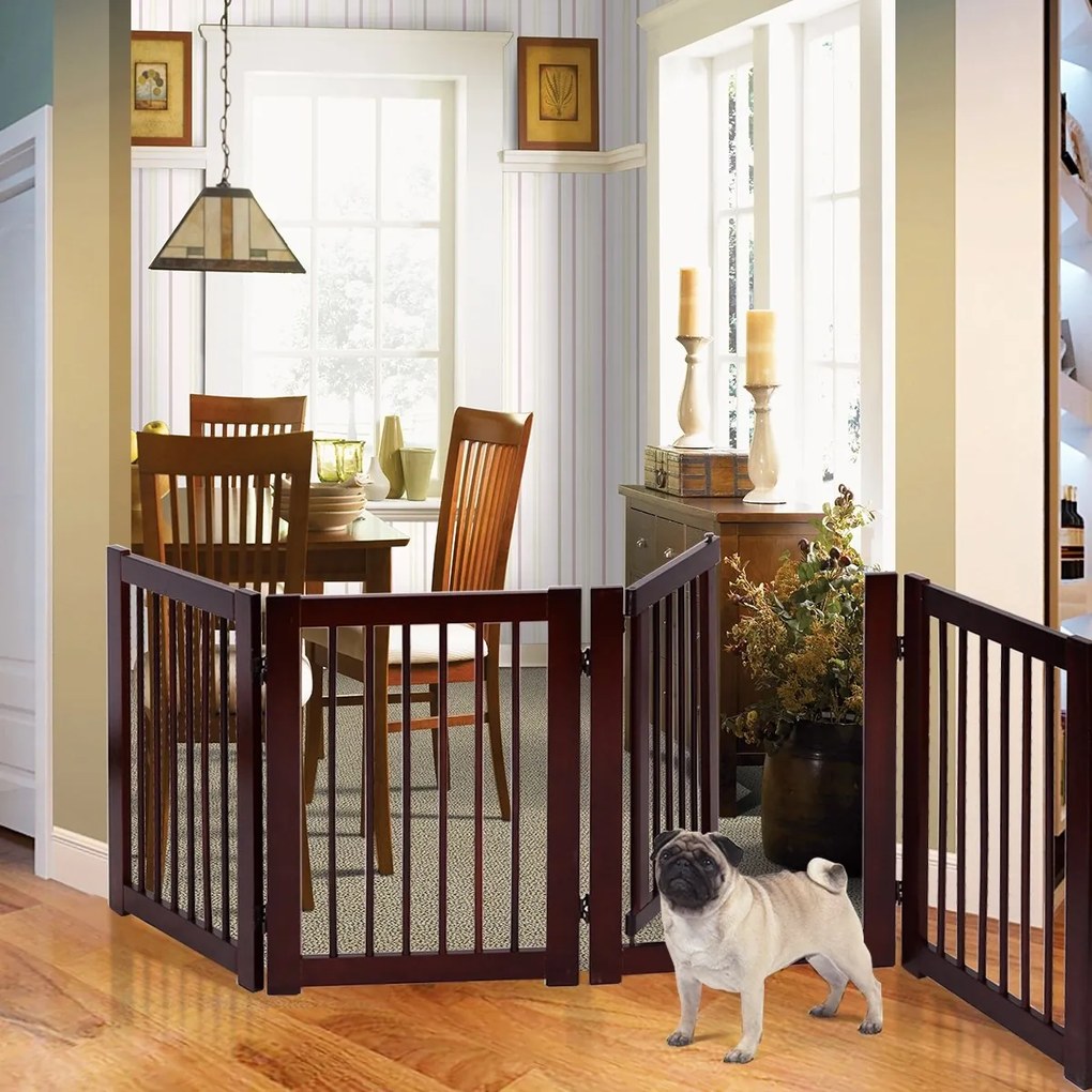 Portão de madeira dobrável para cães Barreira de segurança para cães 4 peças 203 x 76 x 1,8cm