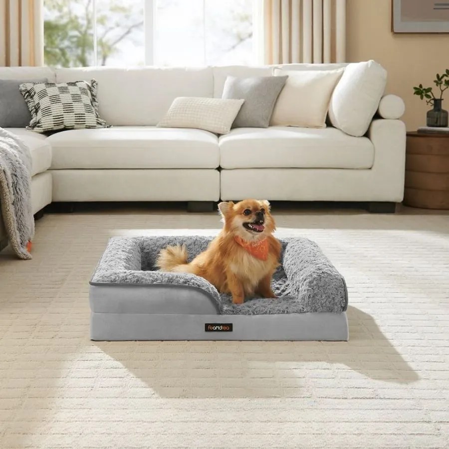 Cama ortopédica para cães com revestimento em pelúcia 71 x 58 x 16 cm Cinzento