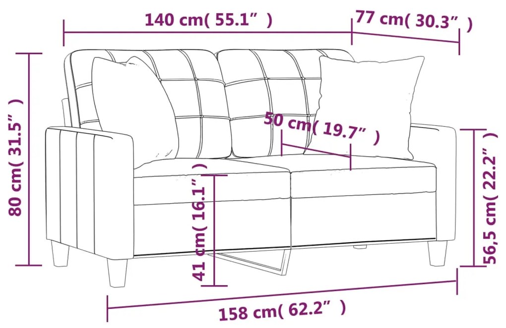 Sofá 2 lugares + almofadas decoração 140 cm couro artif. preto