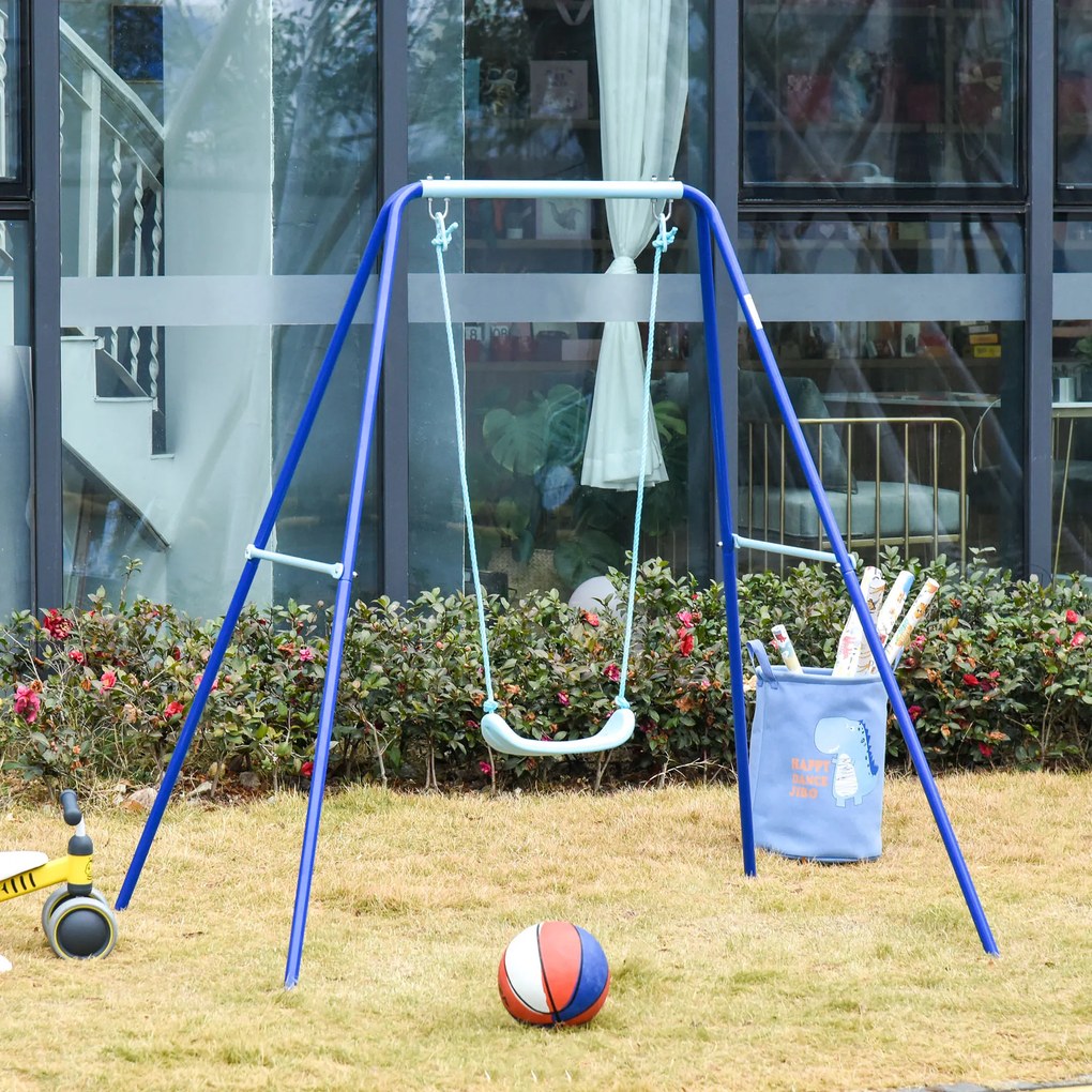 Outsunny Balanço de Metal para Crianças acima de 3 Anos Conjunto de Balanço com Assento e Corda Infantil para Pátio Jardim Carga Máxima. 30 kg 140x120x170 cm Azul