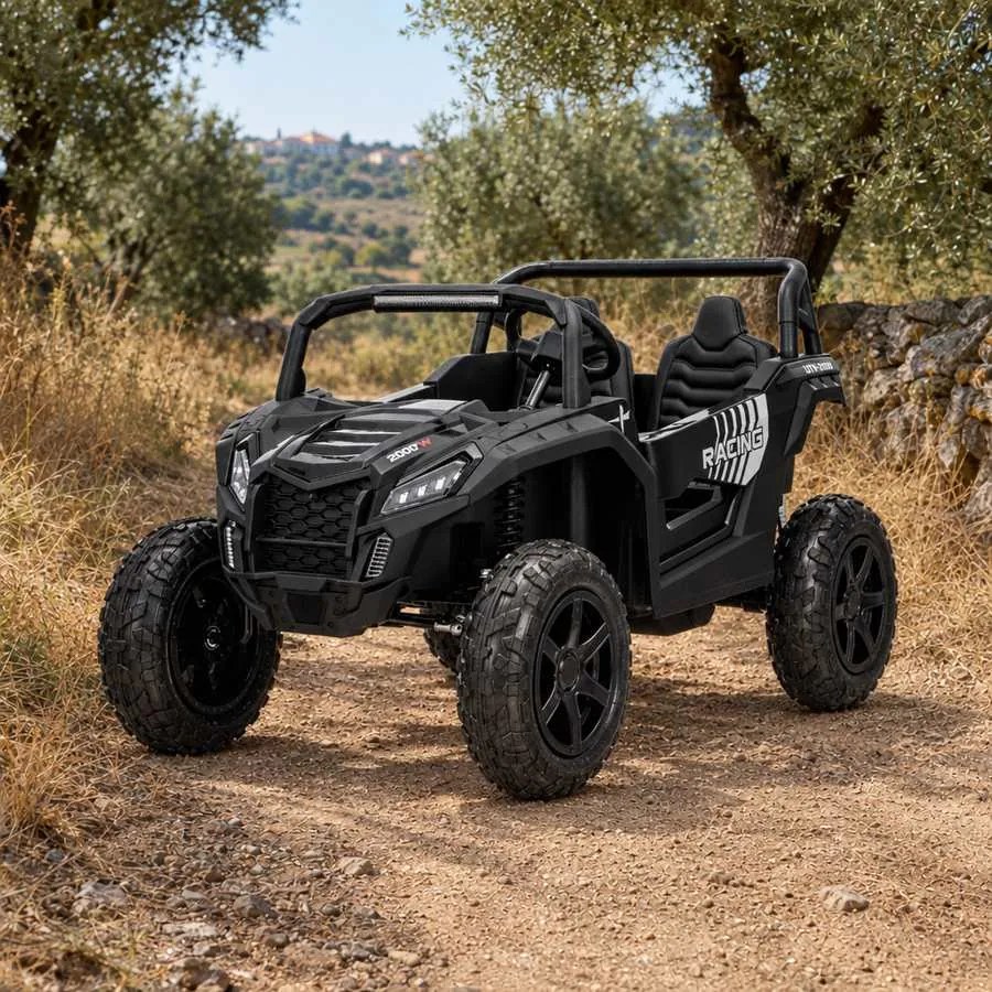 Carro elétrico para crianças UTV XXL 24V 2 Lugares em couro, travão de discos, luzes LED, rodas de borracha insufláveis com suspensão traseira, leitor