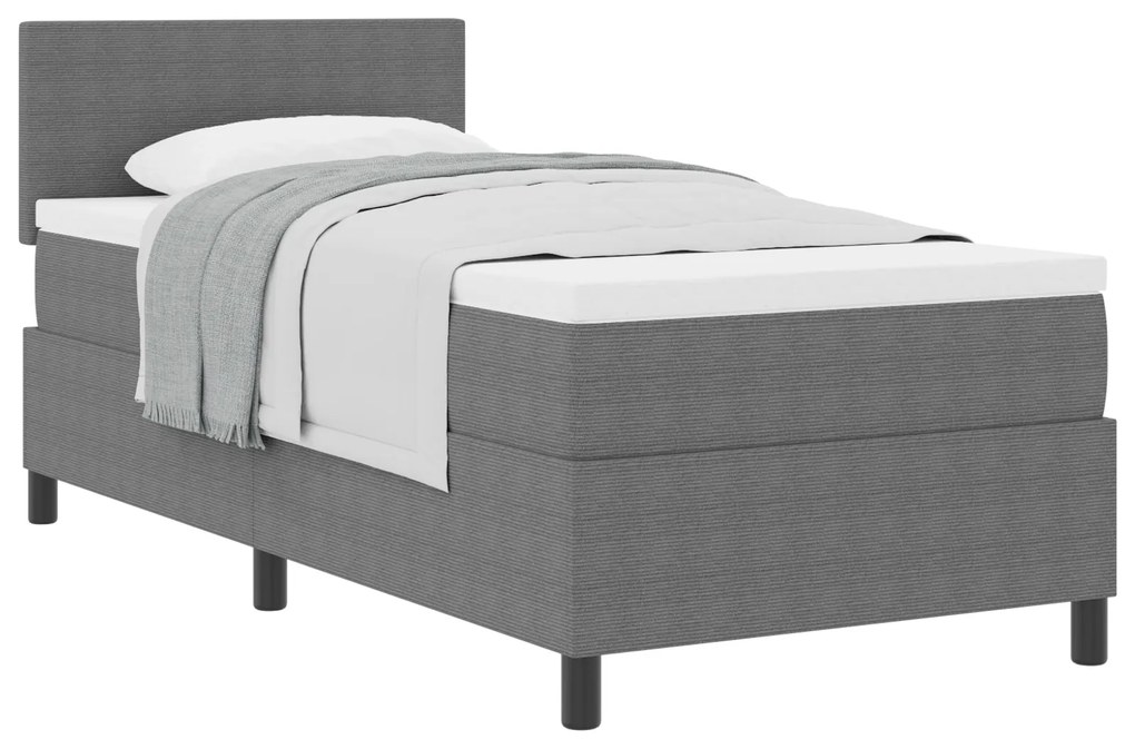 Cama Box Spring com Colchão Cinza Claro 80x200 cm Tecido de Corduroy