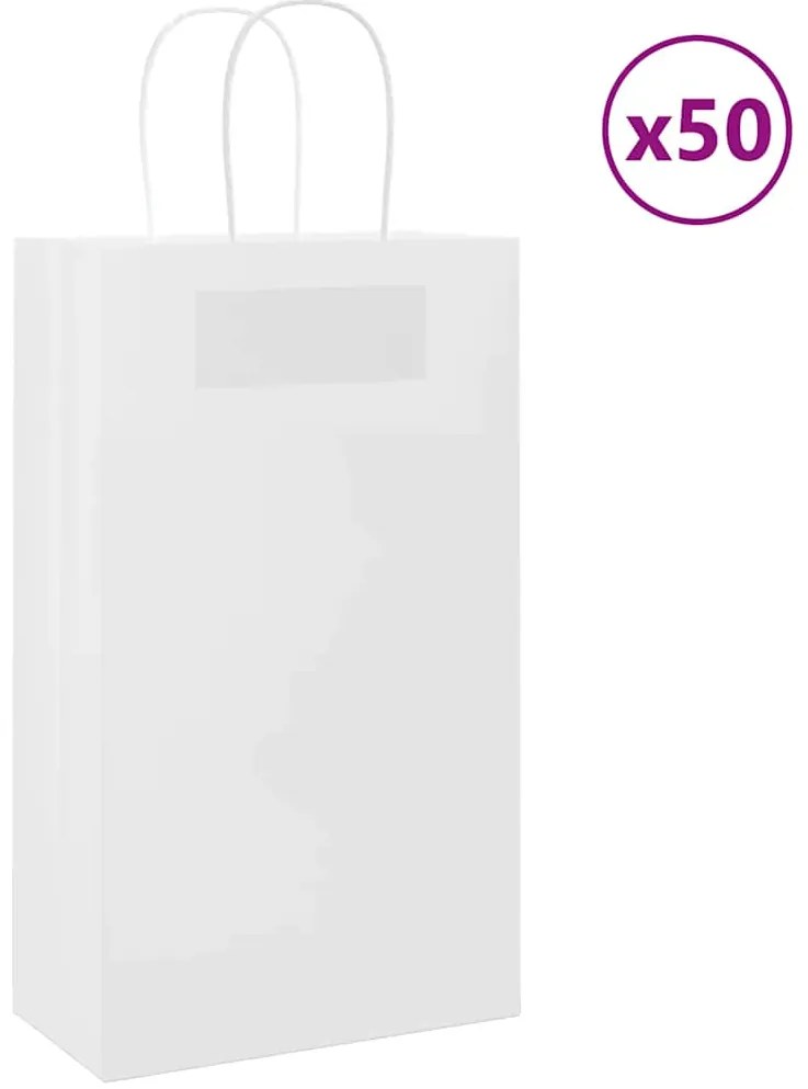 vidaXL Sacos de papel 50 unid com alças branco 21x11x36 cm