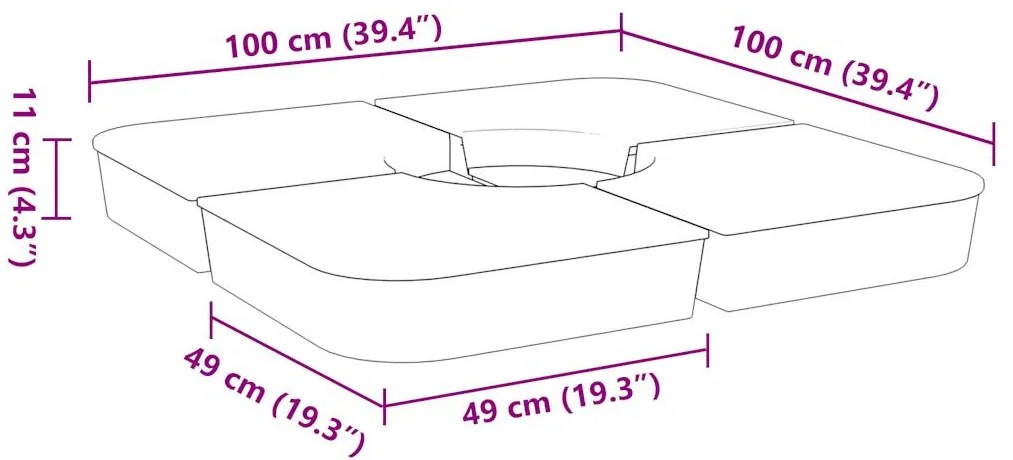 4 pcs conj. base para guarda-sol de suporte cruzado 100 kg PP
