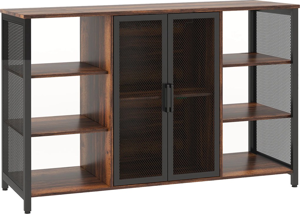 HOMCOM Aparador de Cozinha Industrial Móvel de Armazenamento de Garrafas para Bar Sala Cozinha 120x40x76 cm Castanho Rústico | Aosom Portugal