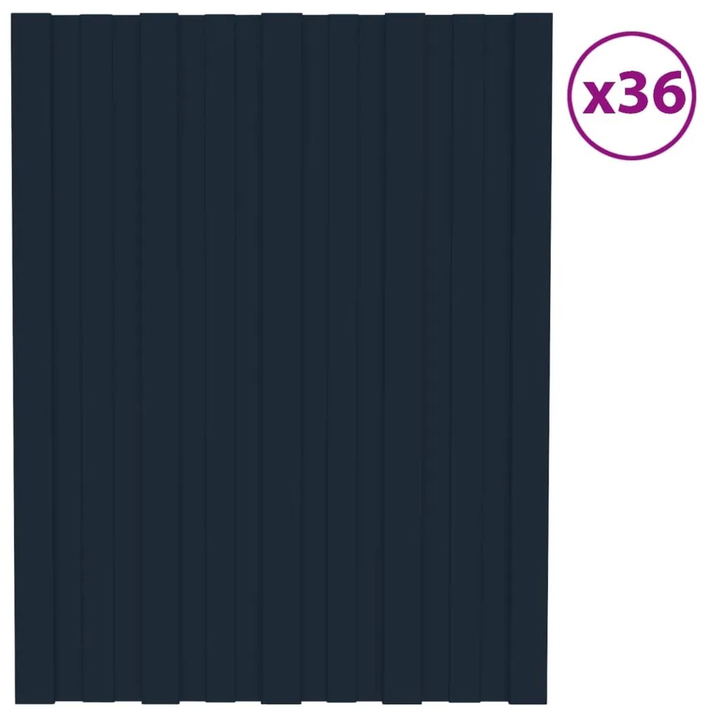 vidaXL Painéis de telhado 36 pcs 60x45 cm aço galvanizado antracite