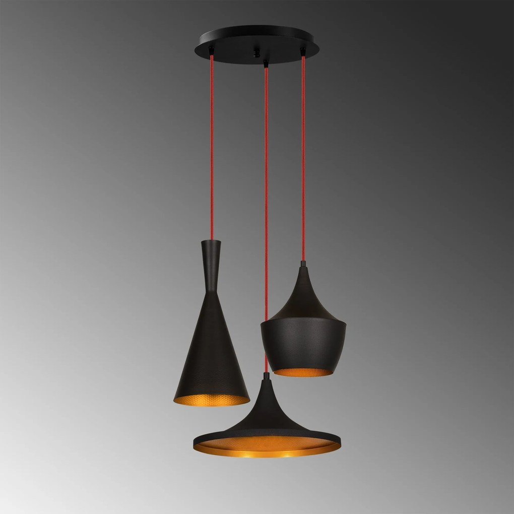 Chandelier Elmas – Preto e Ouro – Diâmetro 51 cm x Altura 130 cm