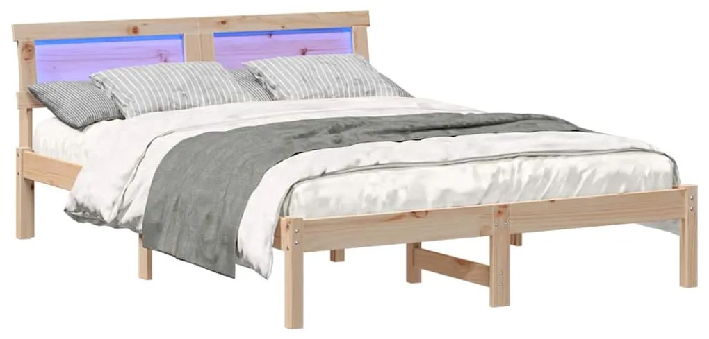 Estrutura da Cama com luzes de tira LED com cabeceira Castanho 120 x 2