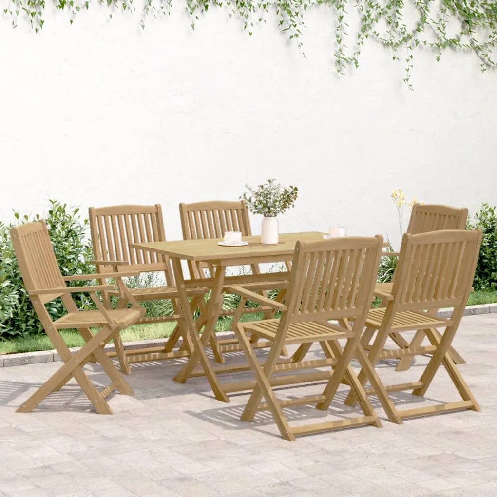 7 pcs conjunto de jantar para jardim madeira de acácia maciça