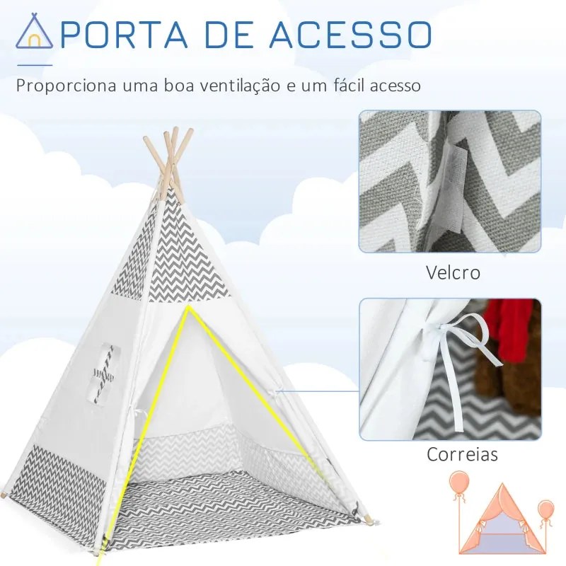 Tenda Tipi Infantil - Cinzento e Branco - Design Natura