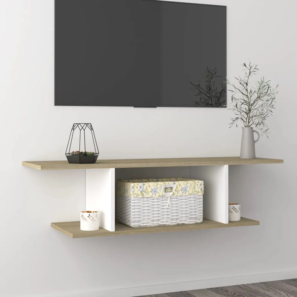 vidaXL Móvel de TV para parede 103x30x26,5 cm branco e carvalho sonoma