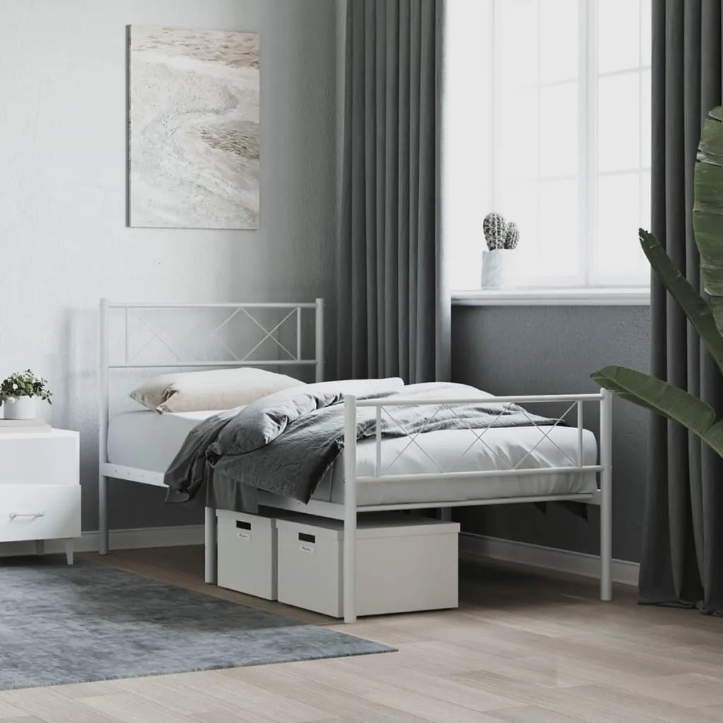 Estrutura de cama com cabeceira e pés 90x190 cm metal branco