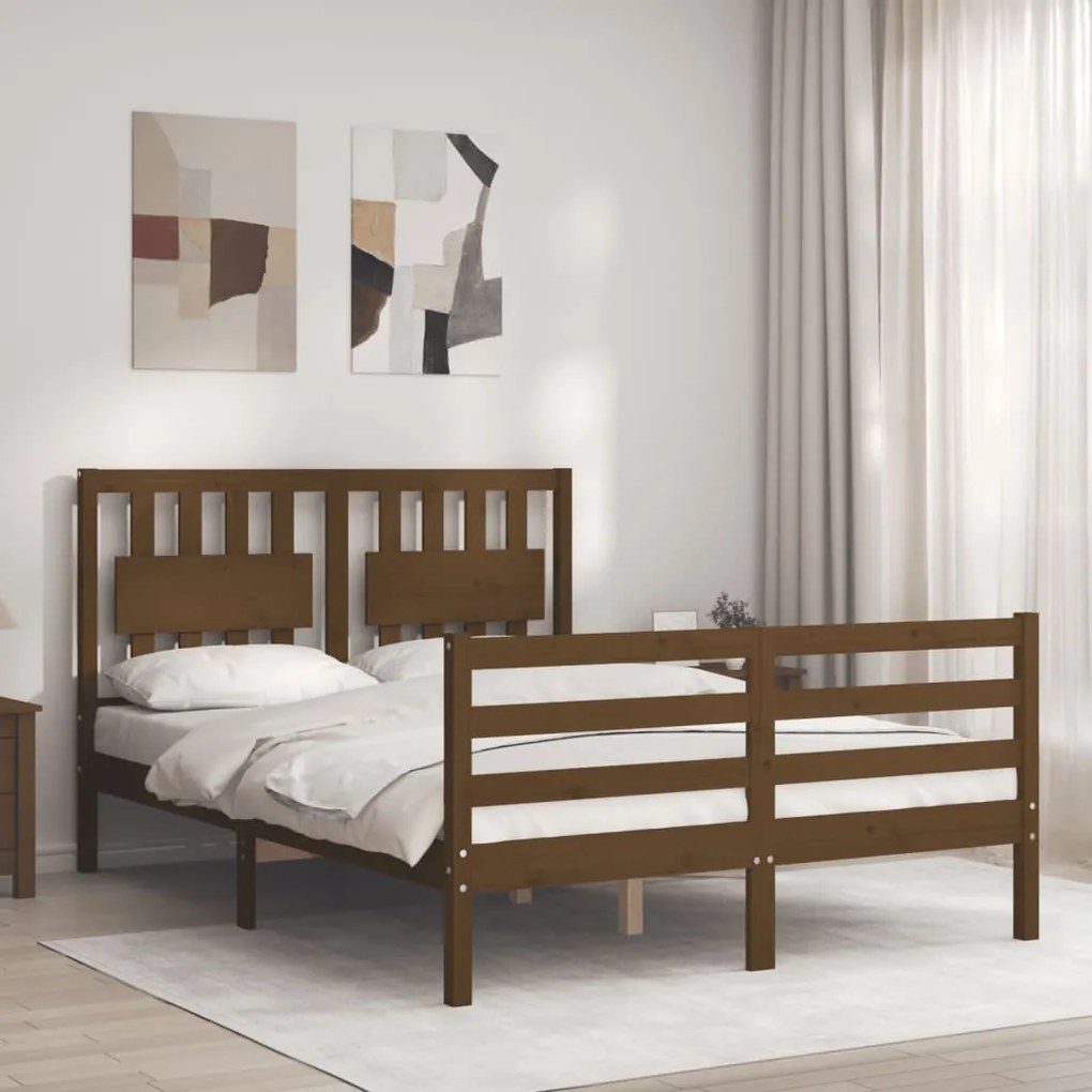 Estrutura cama casal com cabeceira madeira maciça castanho-mel