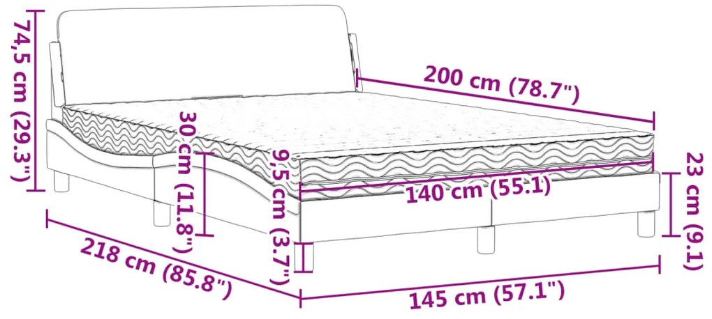 Cama com colchão 140x200 cm veludo azul
