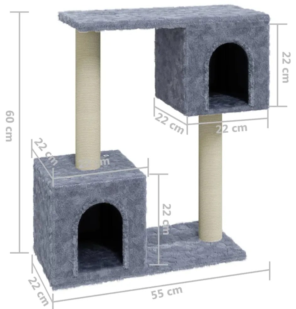 Árvore p/ gatos c/ postes arranhadores sisal 60 cm cinza-claro