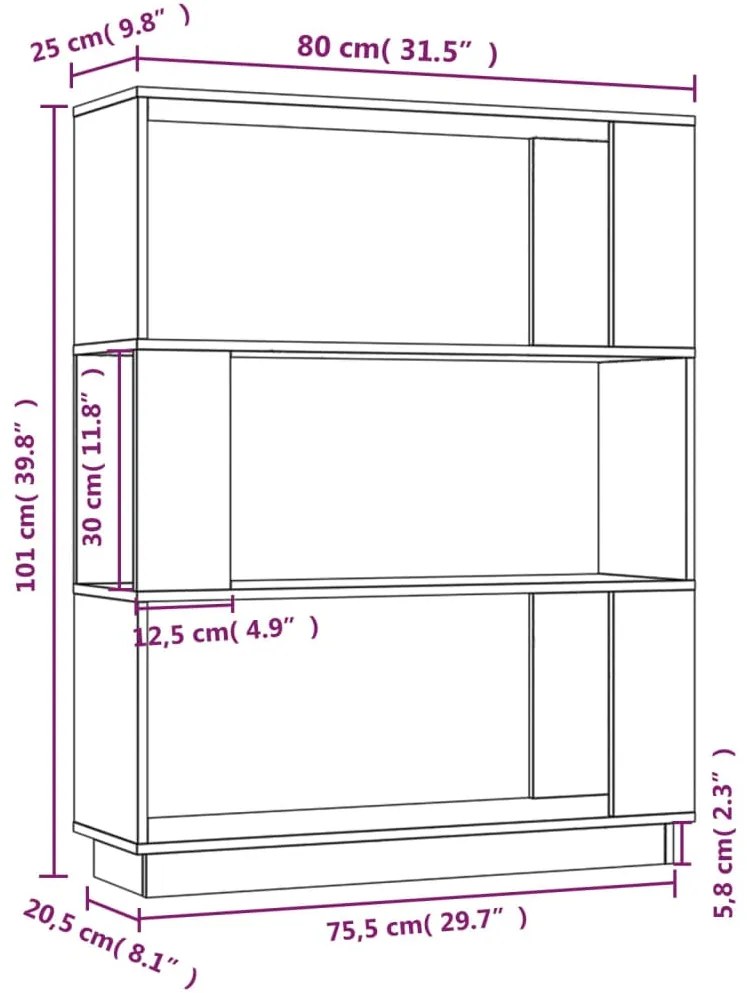 Estante/divisória 80x25x101 cm pinho maciço preto