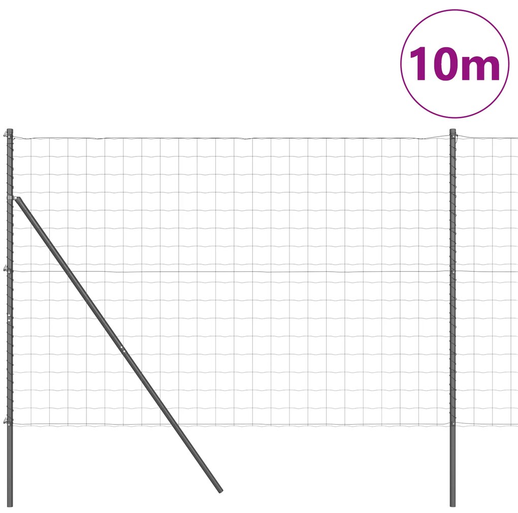 Cerca Euro com 7 Postes 1.6x10 m de Aço Galvanizado Cinza