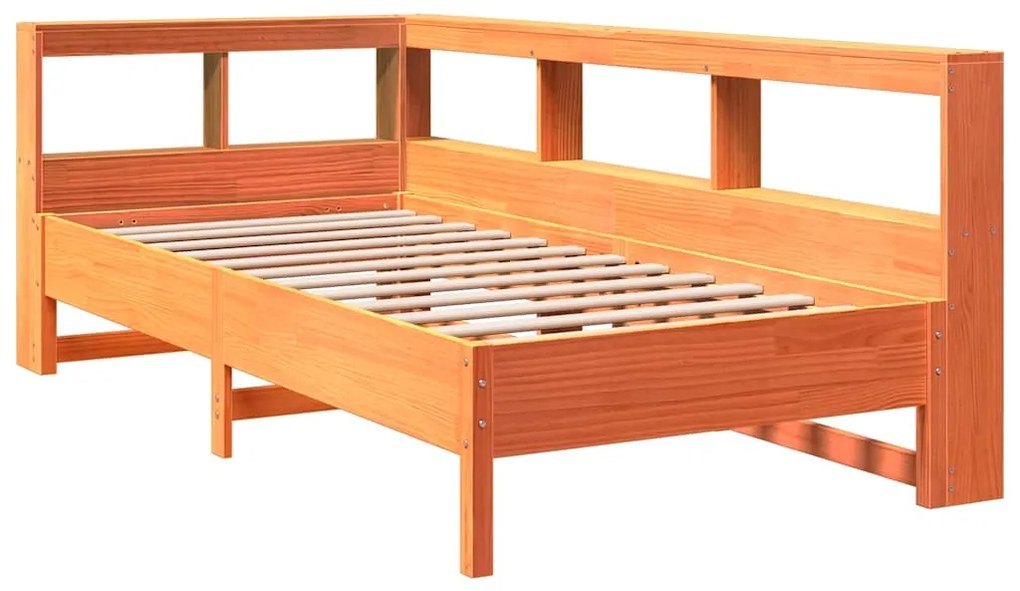 Cama com estante sem colchão 75x190cm pinho maciço castanho-mel