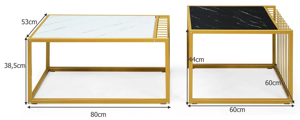 Mesa de centro moderna empilhável com tampo em mármore falso impermeável Fácil de montar