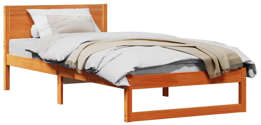 Estrutura de Cama Marrom Encerado Madeira Sólida Individual