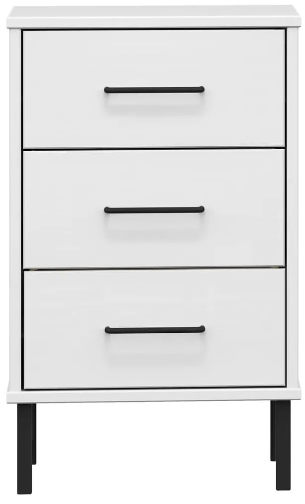 Mesa cabeceira c/ pernas de metal OSLO pinho maciço branco
