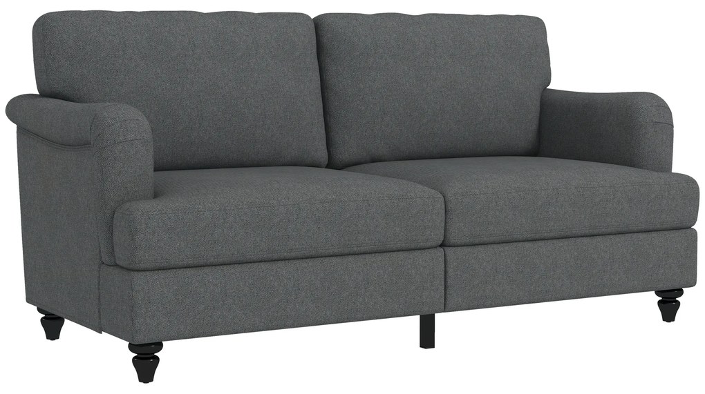 HOMCOM Sofá de 2 Lugares Estofado em Linho Sintético com Pés de Madeira de Borracha Carga Máx. 300kg 180x82x73cm Cinza Escuro | Aosom Portugal