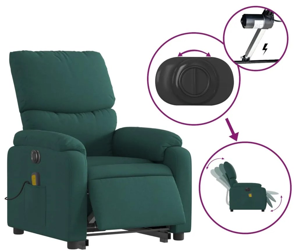 Poltrona elétrica elevatória massagens tecido verde-escuro