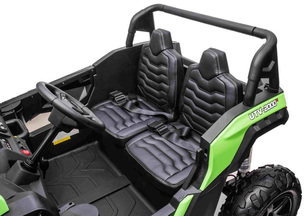 Carro elétrico para crianças UTV XXL 24V 2 Lugares em couro, travão de discos, luzes LED, rodas de borracha insufláveis com suspensão traseira, leitor