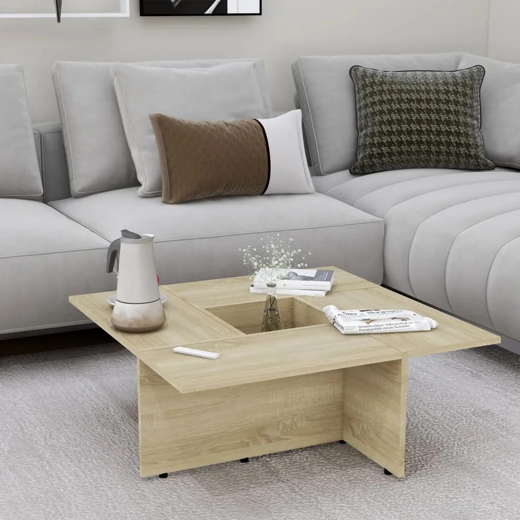 vidaXL Mesa de centro 79,5x79,5x30 cm contraplacado carvalho sonoma