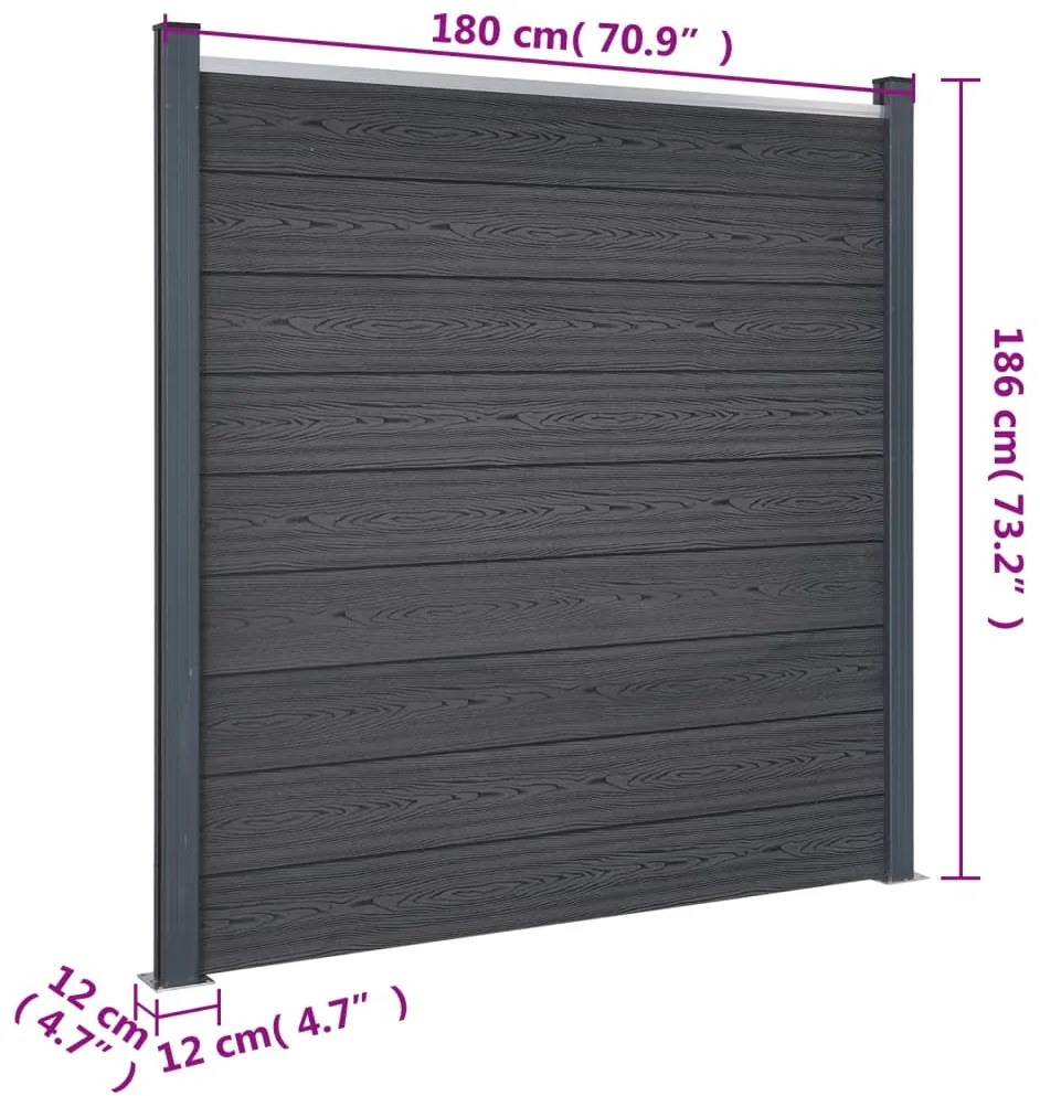 Conjunto de painéis de vedação 180x186 cm WPC cinzento