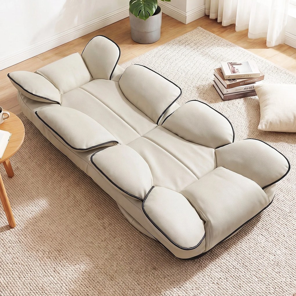 Cadeira de Chão Giratória, 55 x 55-117 x 20-76 cm, Encosto Reclinável de 90 a 180 Graus, Bege
