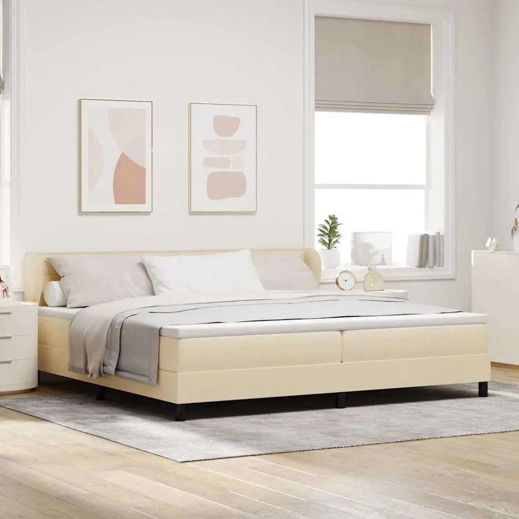 vidaXL Cama Box com colchão com cabeceira Creme 200 x 200 cm tecido