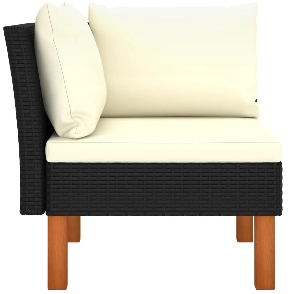 3 pcs conj. lounge jardim vime PE e madeira de eucalipto maciça