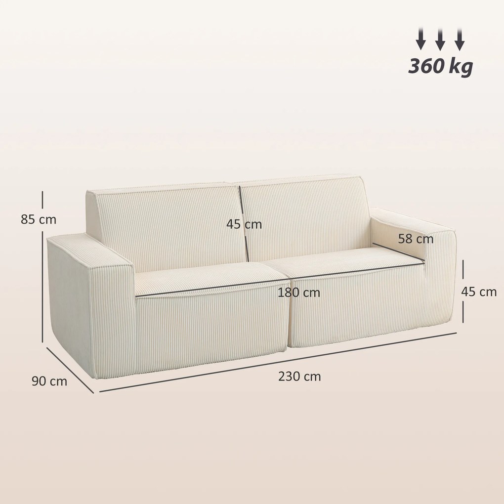 Canapé 3 places en velours côtelé 230 cm, canapé moderne, pas de montage nécessaire, beige FR