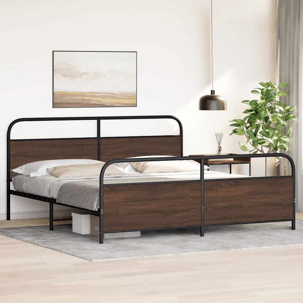Estrutura cama sem colchão 193x203 cm metal carvalho castanho