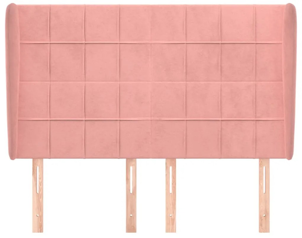 Cabeceira de cama c/ abas veludo 147x23x118/128 cm rosa